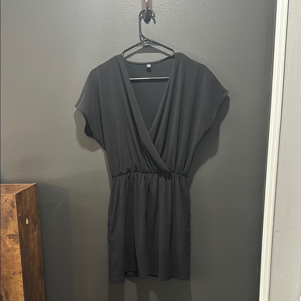 Uniqlo Black Wrap-Style Romper with Elastic Waist